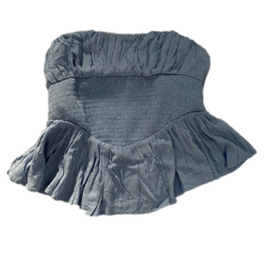 NEW Sky to Moon Pastel Blue Swiss Dot Tie Back Smocked Waist Strapless Top Lg